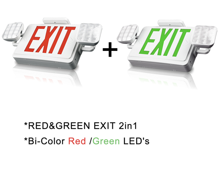 JLEC2BCW-Bi-Color LED Combo Emergency Exit Sign s LED hlavami